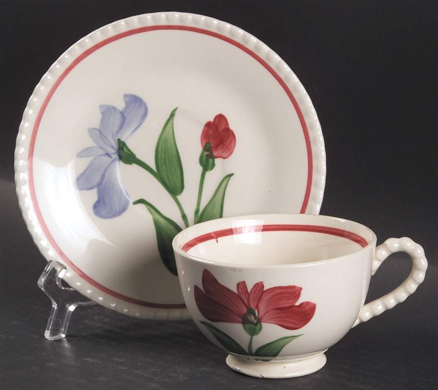 Dutch Iris Footed Cup & Saucer Set by Blue Ridge Southern Pottery-1