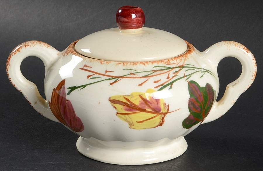 Falling Leaves Sugar Bowl & Lid by Blue Ridge Southern Pottery-1