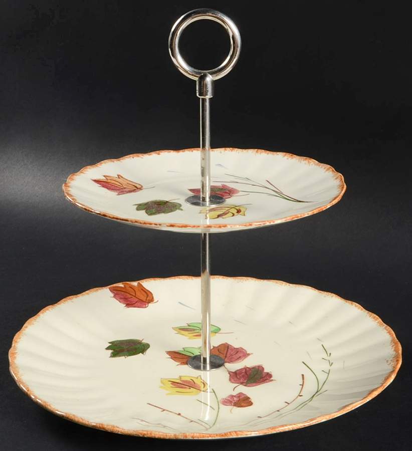 Falling Leaves 2 Tiered Serving Tray (Dinner & Salad Plate) by Blue Ridge Southern Pottery-1