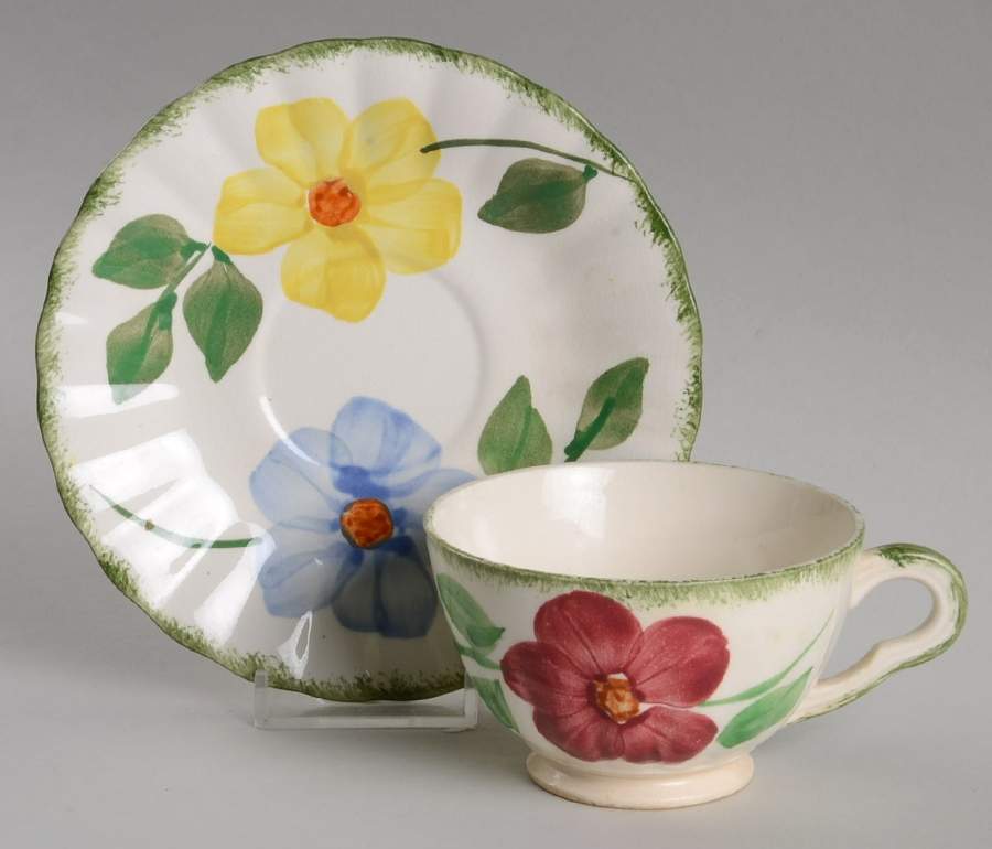 Flower Ring Footed Cup & Saucer Set by Blue Ridge Southern Pottery-1