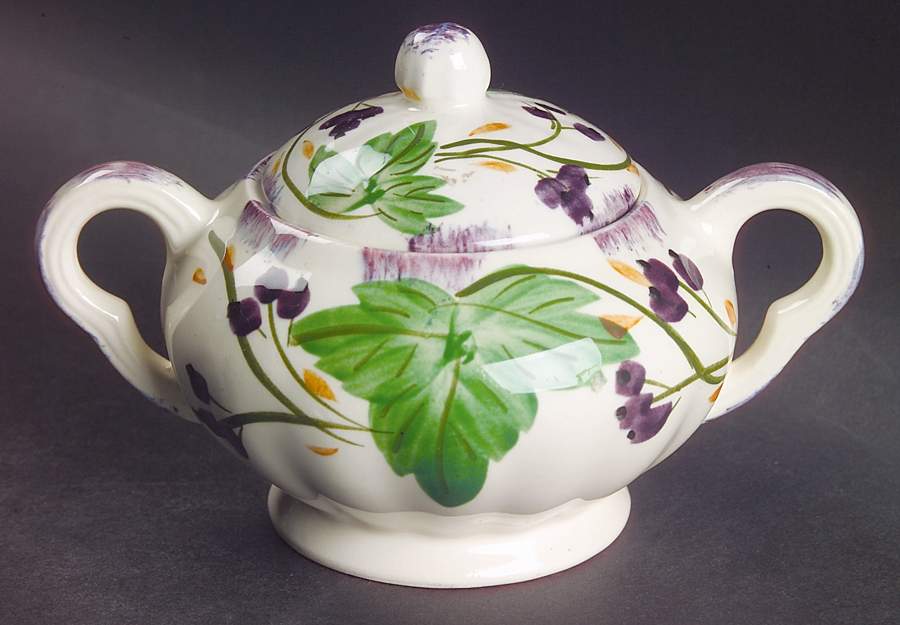 Fox Grape Sugar Bowl & Lid by Blue Ridge Southern Pottery-1