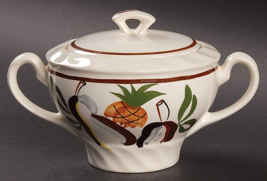 Hawaiian Fruit Sugar Bowl & Lid by Blue Ridge Southern Pottery-1