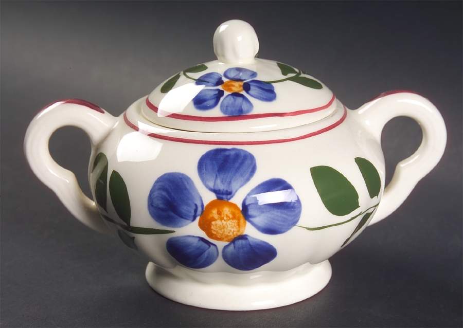 Laurel Wreath Petunia Sugar Bowl & Lid by Blue Ridge Southern Pottery-1
