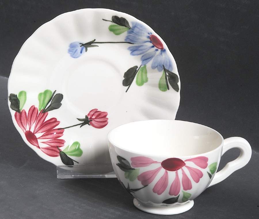 Mardi Gras (Colonial, No Trim) Footed Cup & Saucer Set by Blue Ridge Southern Pottery-1