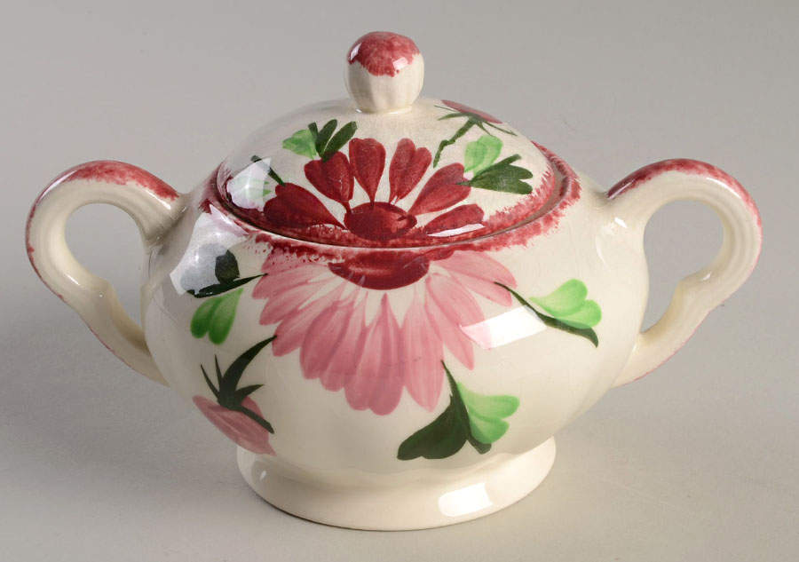 Mardi Gras (Colonial, Red Trim) Sugar Bowl & Lid by Blue Ridge Southern Pottery-1