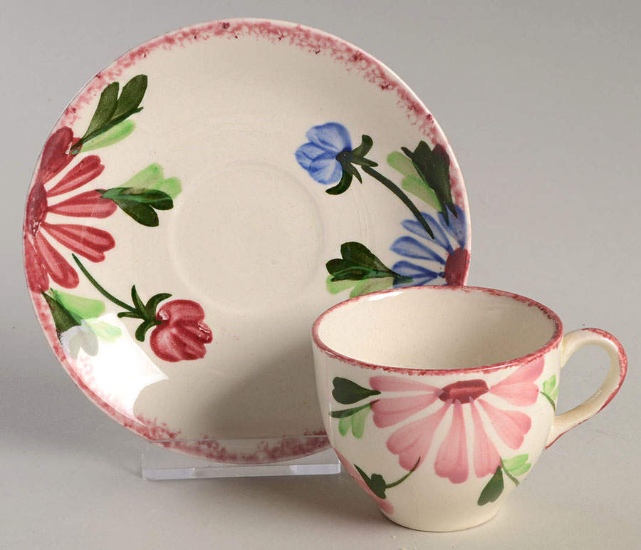 Mardi Gras (Colonial, Red Trim) Flat Demitasse Cup & Saucer Set by Blue Ridge Southern Pottery-1