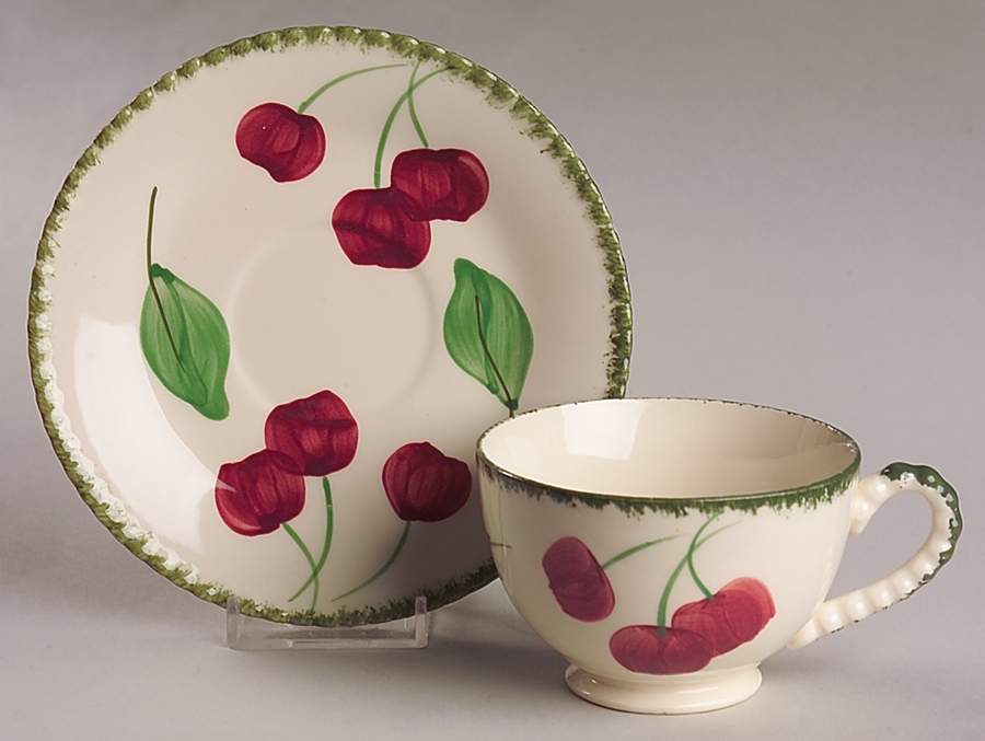 Mountain Cherry Footed Cup & Saucer Set by Blue Ridge Southern Pottery-1