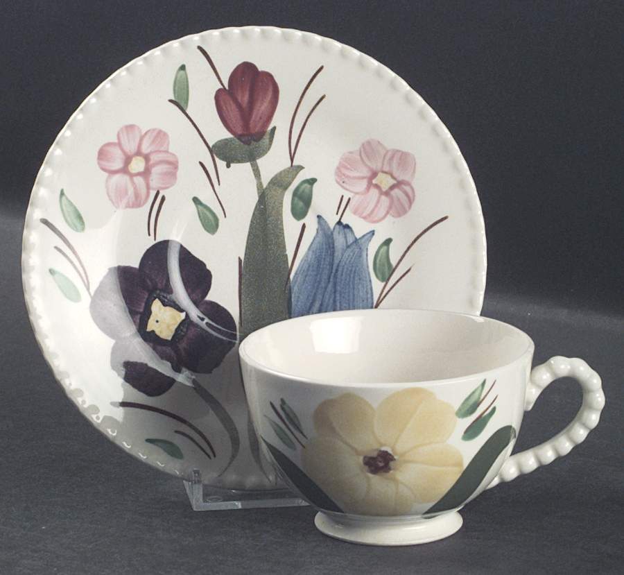 Mountain Nosegay Footed Cup & Saucer Set by Blue Ridge Southern Pottery-1