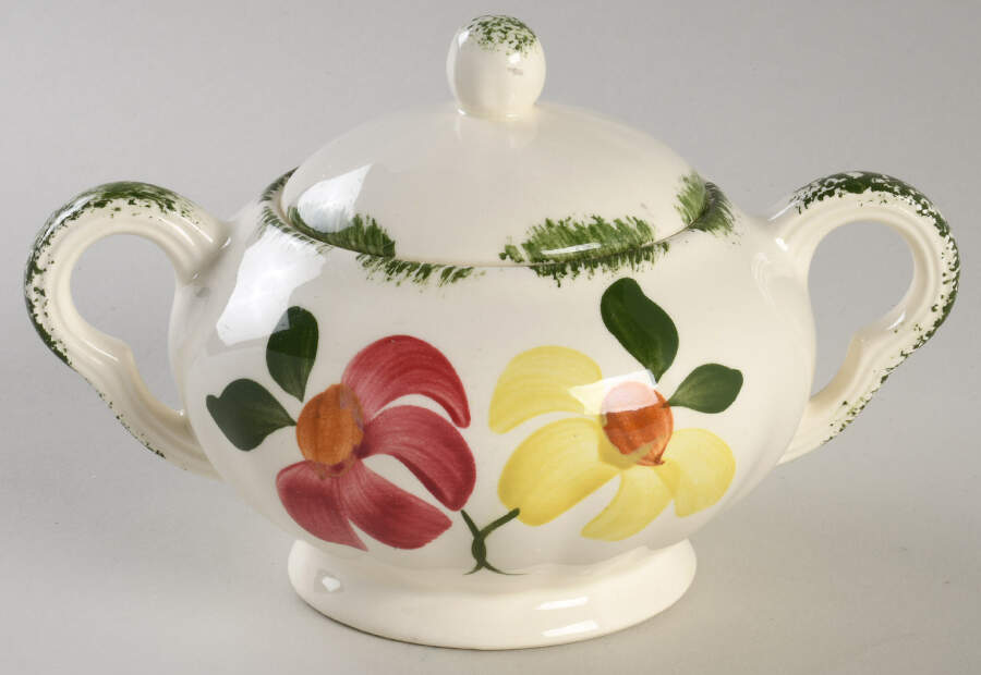 Painted Daisy Sugar Bowl & Lid by Blue Ridge Southern Pottery-1
