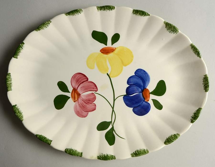 Painted Daisy 13" Oval Serving Platter by Blue Ridge Southern Pottery-1