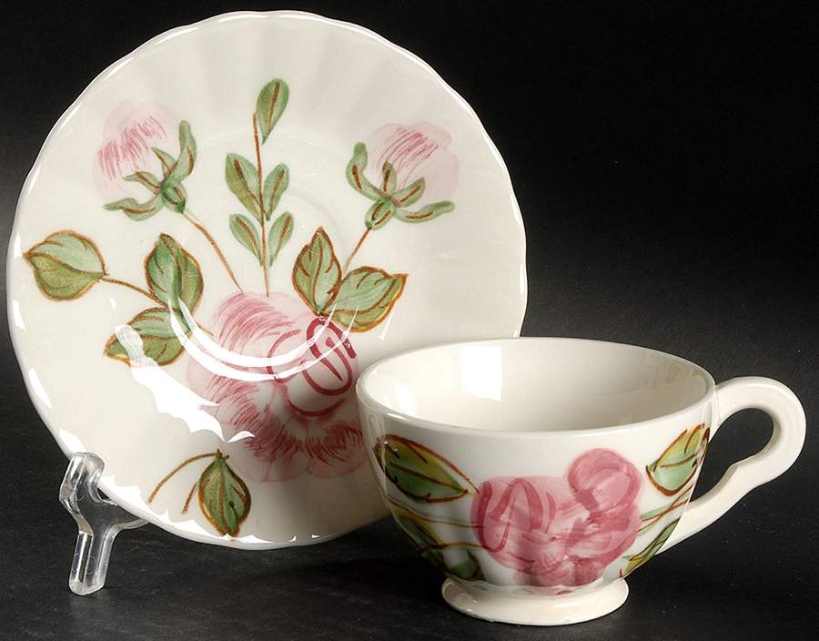 Paper Rose Footed Cup & Saucer Set by Blue Ridge Southern Pottery-1