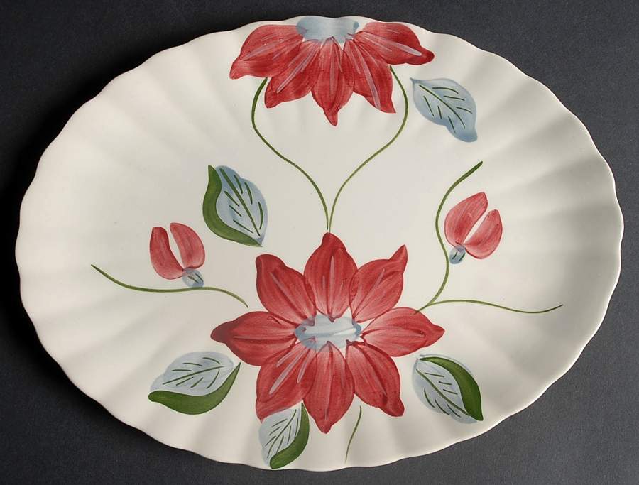 Poinsettia (Colonial) 11" Oval Serving Platter by Blue Ridge Southern Pottery-1