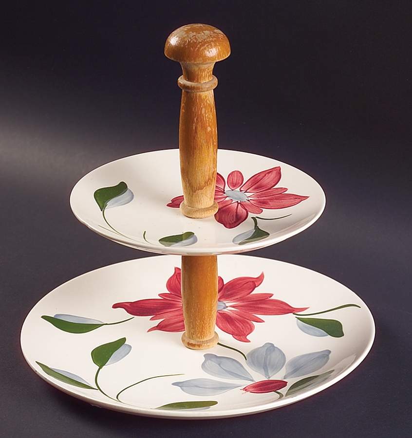 Poinsettia (Colonial) 2 Tiered Serving Tray (Dinner & Salad Plate) by Blue Ridge Southern Pottery-1