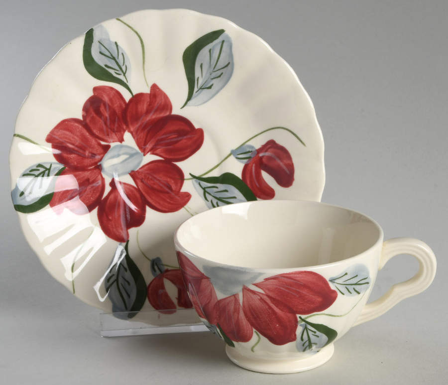 Poinsettia Footed Cup & Saucer Set by Blue Ridge Southern Pottery-1