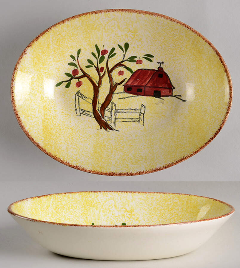 Red Barn 9" Oval Vegetable Bowl by Blue Ridge Southern Pottery-1