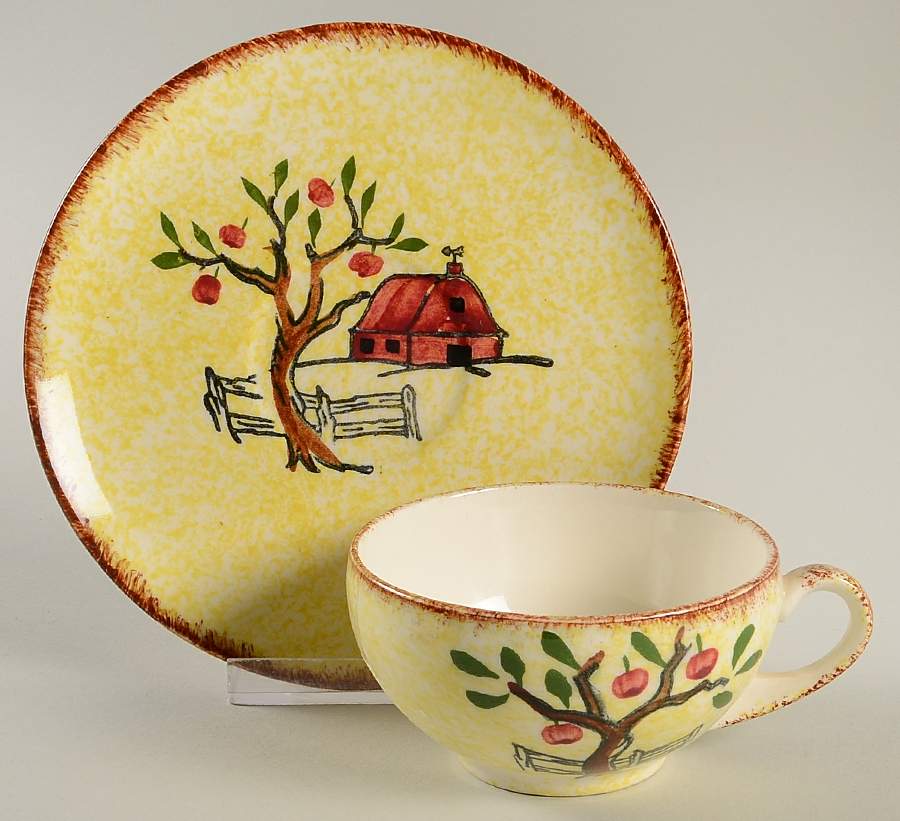 Red Barn Flat Cup & Saucer Set by Blue Ridge Southern Pottery-1