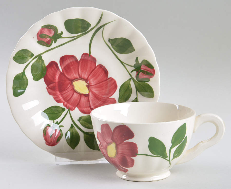 Red Nocturne Variant (Colonial) Footed Cup & Saucer Set by Blue Ridge Southern Pottery-1
