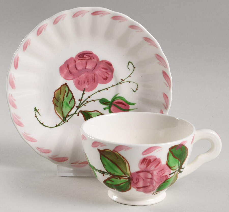 Ridge Rose Footed Cup & Saucer Set by Blue Ridge Southern Pottery-1