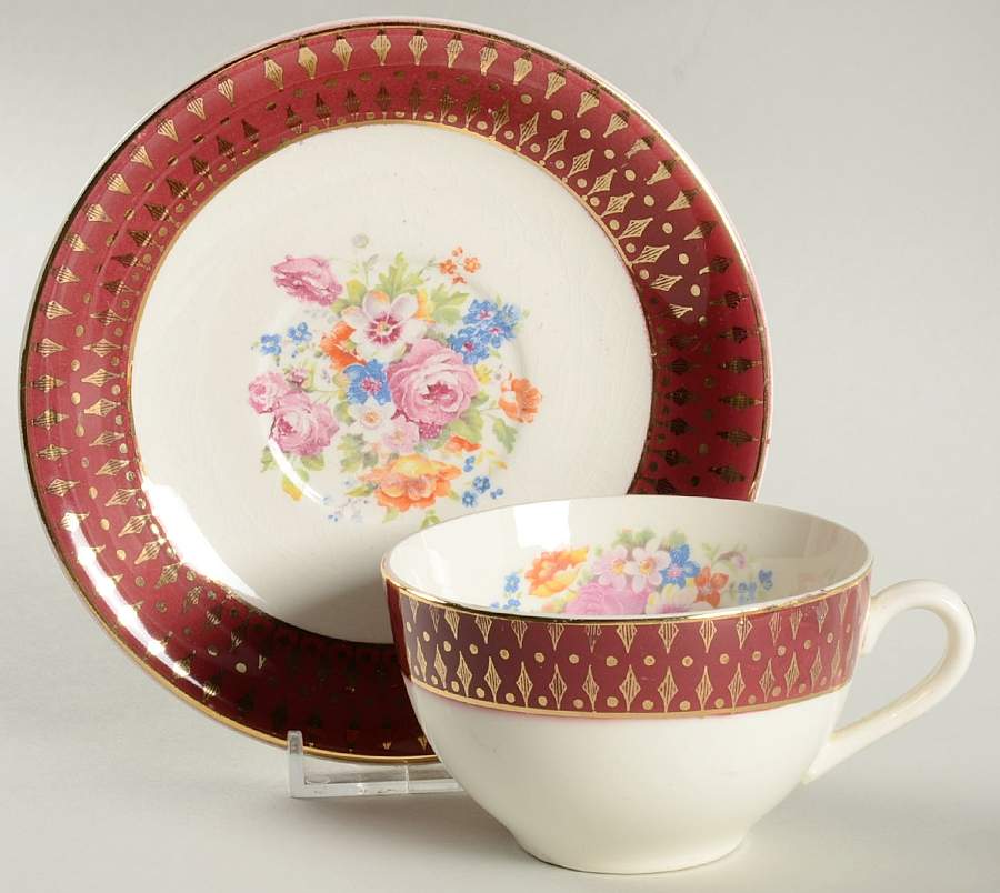 Royal Rajah Maroon Flat Cup & Saucer Set by Blue Ridge Southern Pottery-1
