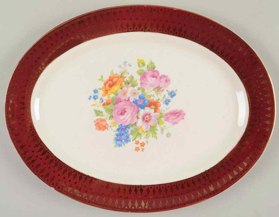 Royal Rajah Maroon 11" Oval Serving Platter by Blue Ridge Southern Pottery-1