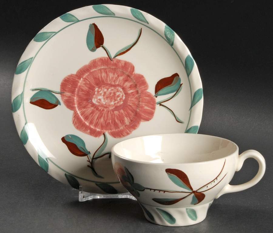 Southern Camellia Flat Cup & Saucer Set by Blue Ridge Southern Pottery-1