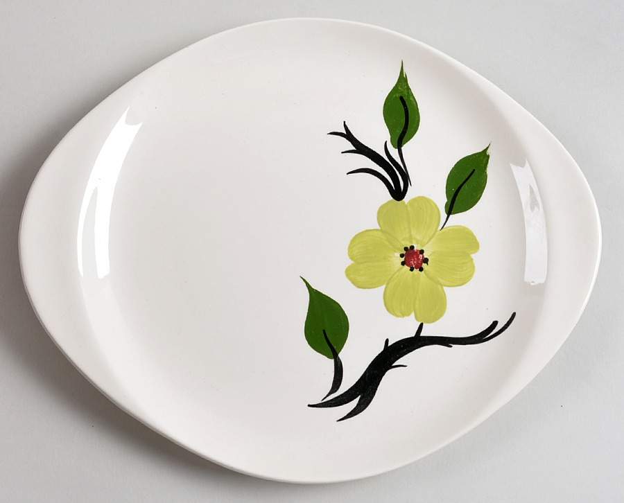 Southern Dogwood (Chartreuse) Handled Cake Plate by Blue Ridge Southern Pottery-1