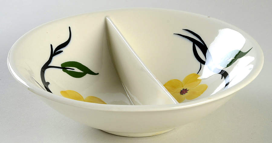 Southern Dogwood (Chartreuse) 8" Round Divided Vegetable Bowl by Blue Ridge Southern Pottery-1