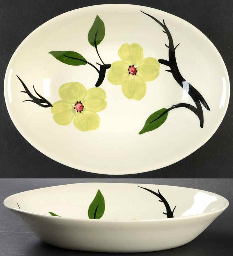 Southern Dogwood (Chartreuse) 9" Oval Vegetable Bowl by Blue Ridge Southern Pottery-1