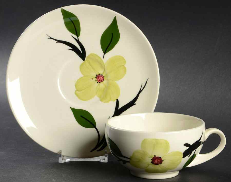 Southern Dogwood (Chartreuse) Flat Cup & Saucer Set by Blue Ridge Southern Pottery-1