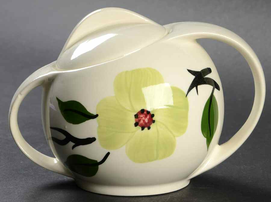 Southern Dogwood (Chartreuse) Sugar Bowl & Lid by Blue Ridge Southern Pottery-1