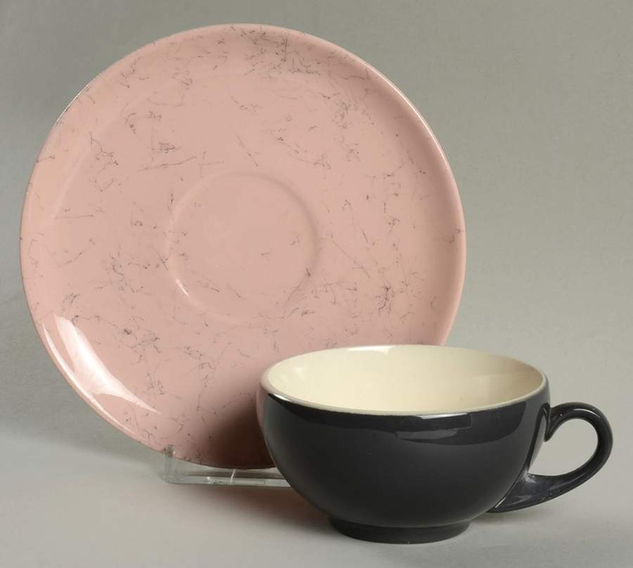 Spiderweb Pink Flat Cup & Saucer Set by Blue Ridge Southern Pottery-1