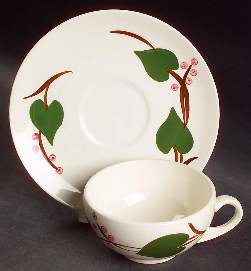 Stanhome Ivy Flat Cup & Saucer Set by Blue Ridge Southern Pottery-1