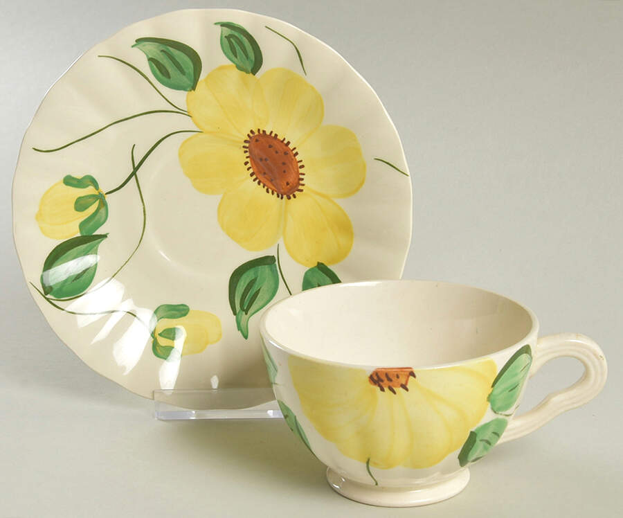 Sunflower Footed Cup & Saucer Set by Blue Ridge Southern Pottery-1