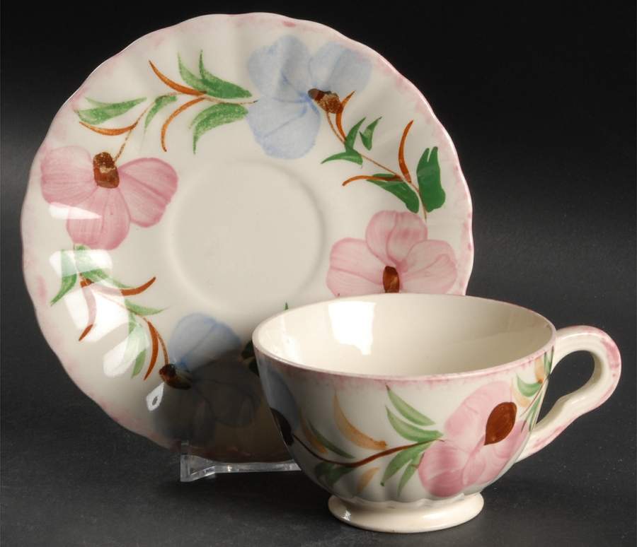 Sweet Pea Footed Cup & Saucer Set by Blue Ridge Southern Pottery-1