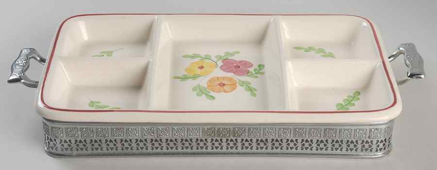 Triplet 5-Part Relish with Metal Holder by Blue Ridge Southern Pottery-1