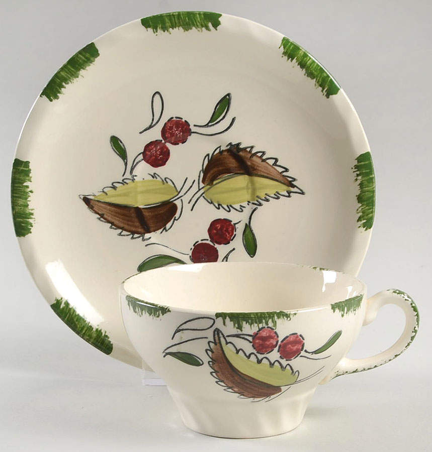 Wild Cherry 3 Flat Cup & Saucer Set by Blue Ridge Southern Pottery-1