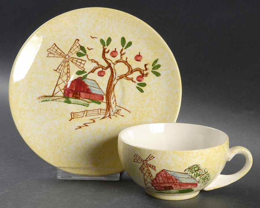 Windmill Footed Cup & Saucer Set by Blue Ridge Southern Pottery-1