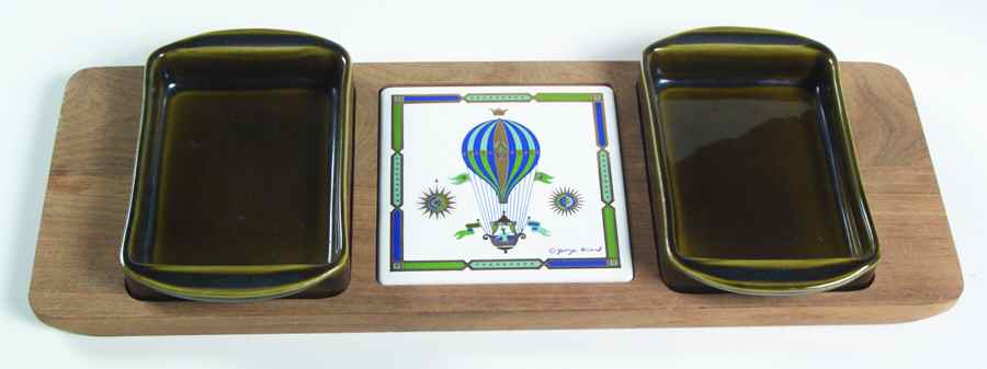 Fancy Free Wood Party Server (2 Inserts and Tile) by Georges Briard-1