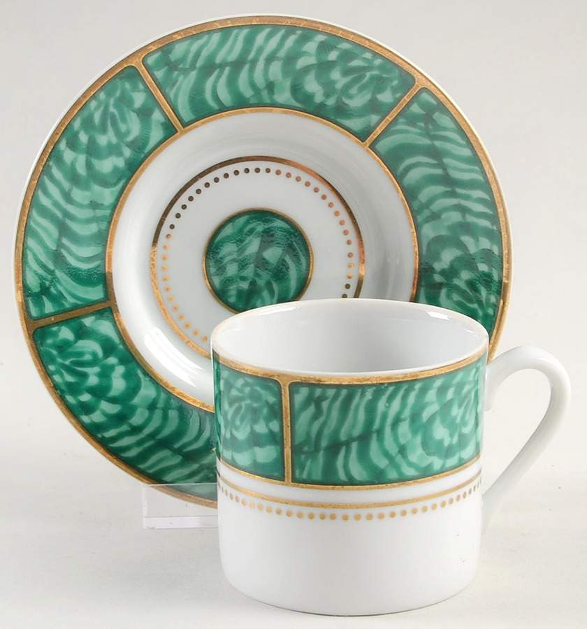 Imperial Malachite Flat Demitasse Cup & Saucer Set by Georges Briard-1