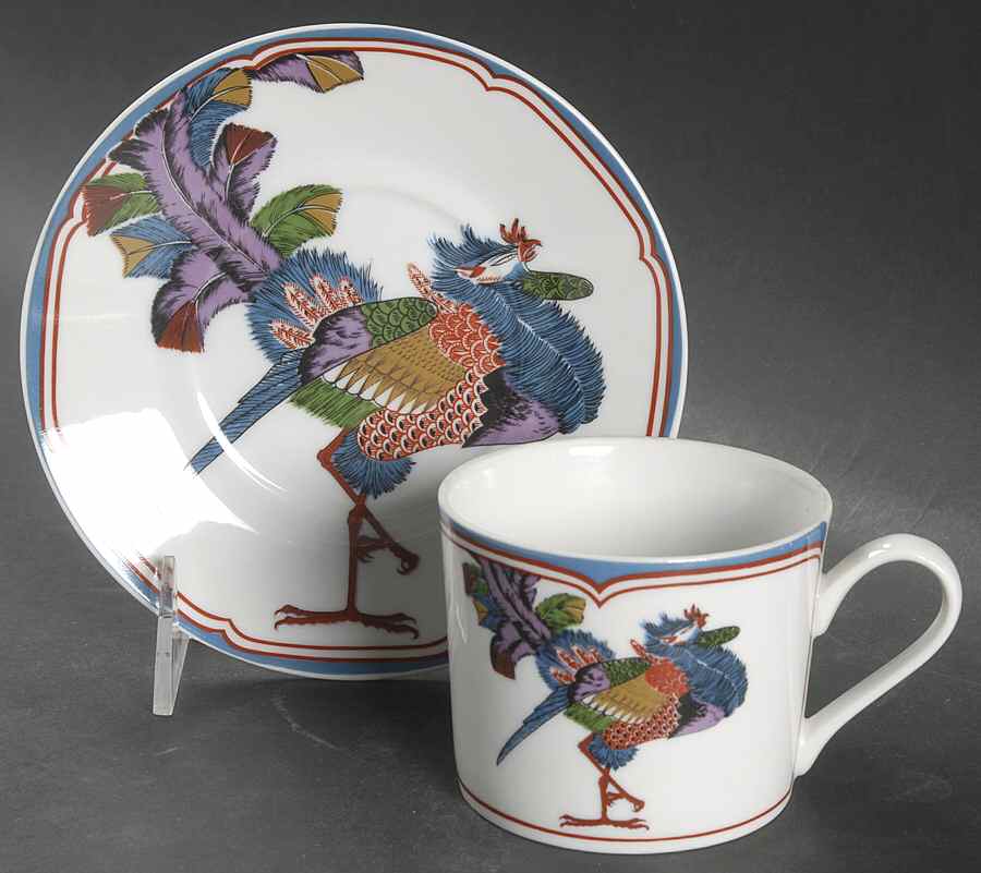 Oriental Peacock Flat Cup & Saucer Set by Georges Briard-1