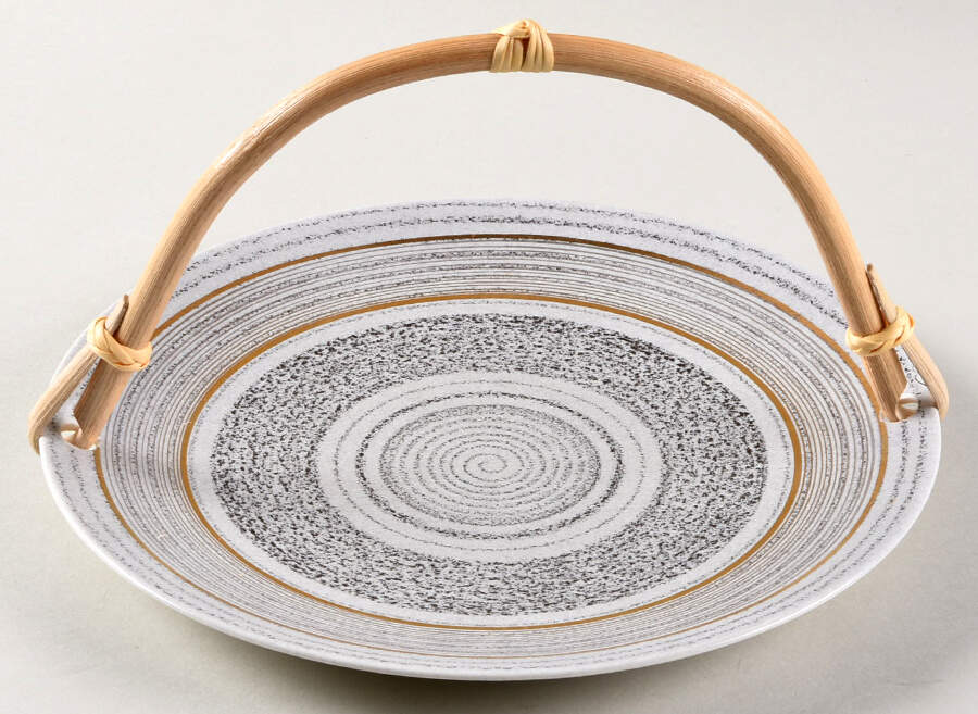 Roman Coin 5 3/8"-5 5/8" Bamboo Handled Serving Plate  HC by Sascha Brastoff-1