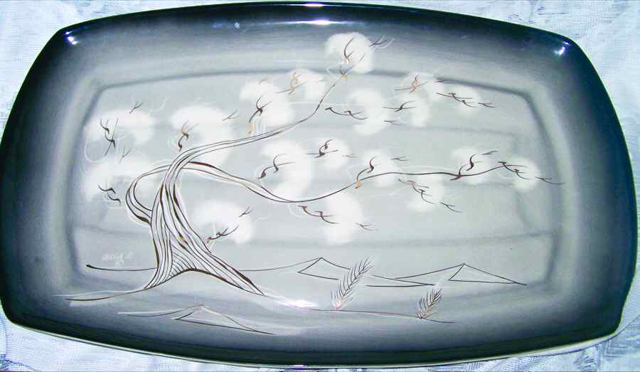 Smoke Tree Black Gray 14" Oval Serving Platter by Sascha Brastoff-1