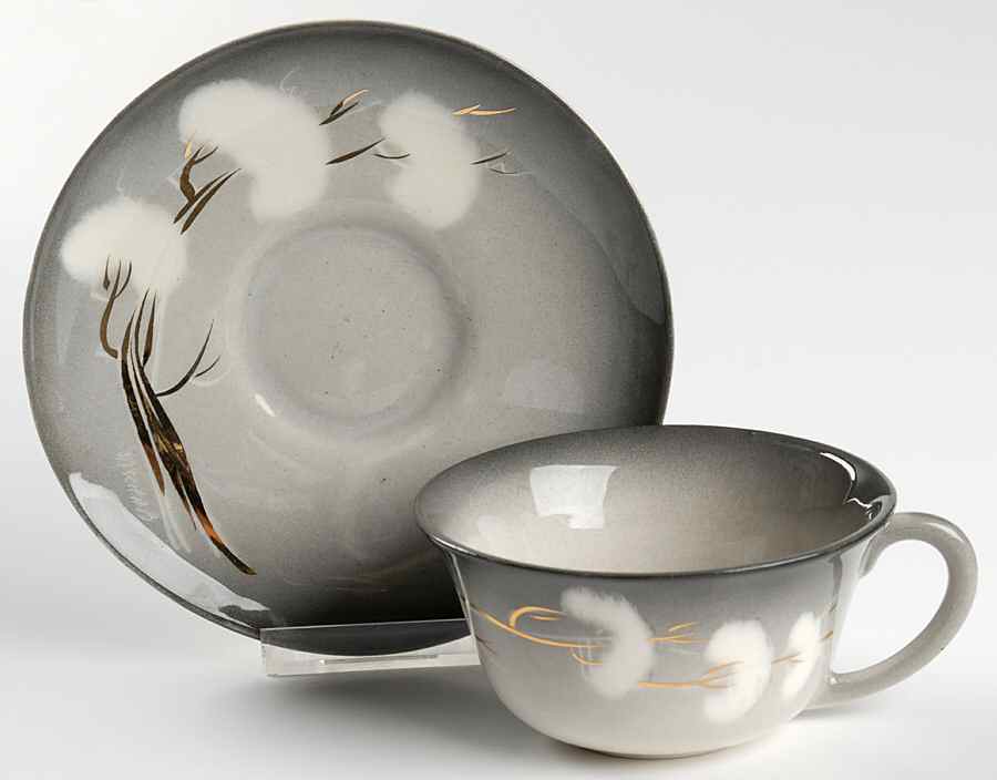 Smoke Tree Black Gray Flat Cup & Saucer Set by Sascha Brastoff-1