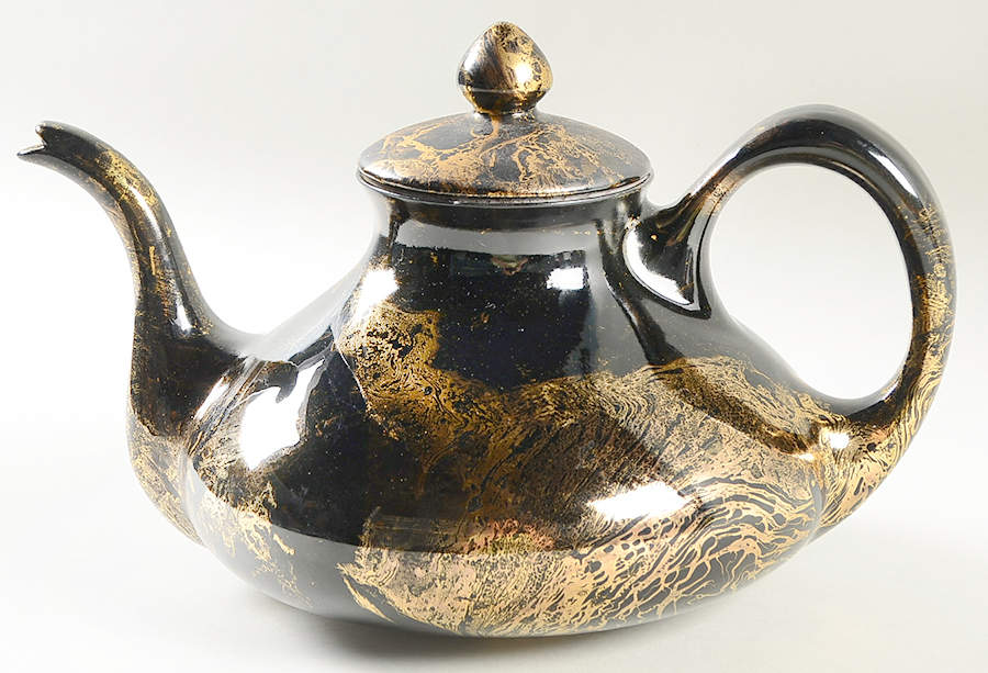 Surf Ballet (Black & Gold) Teapot & Lid by Sascha Brastoff-1