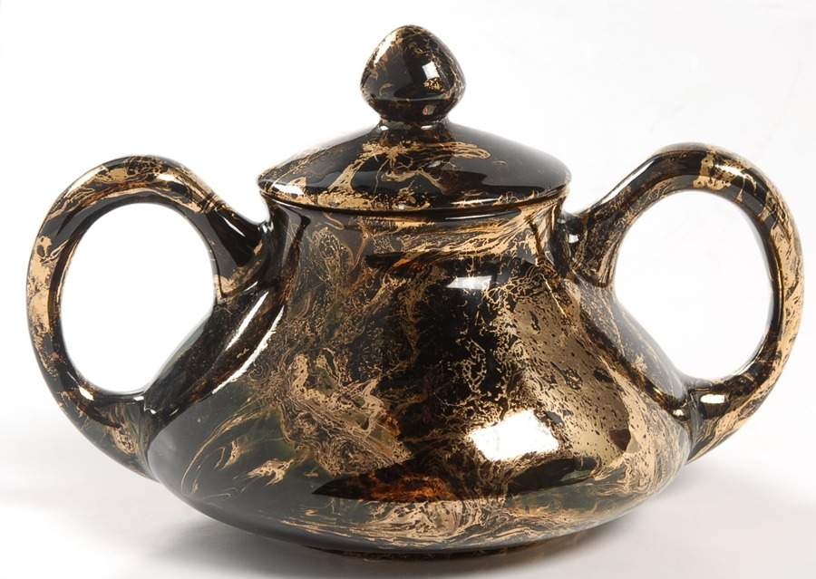 Surf Ballet (Black & Gold) Sugar Bowl & Lid by Sascha Brastoff-1