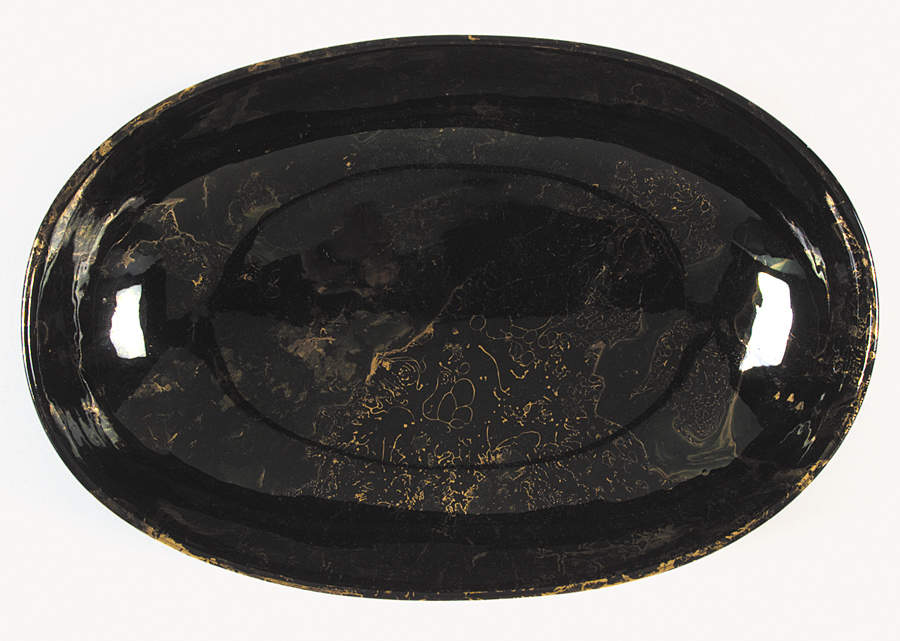 Surf Ballet (Black & Gold) 13" Oval Vegetable Bowl by Sascha Brastoff-1
