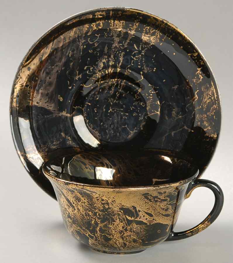 Surf Ballet (Black & Gold) Flat Cup & Saucer Set by Sascha Brastoff-1