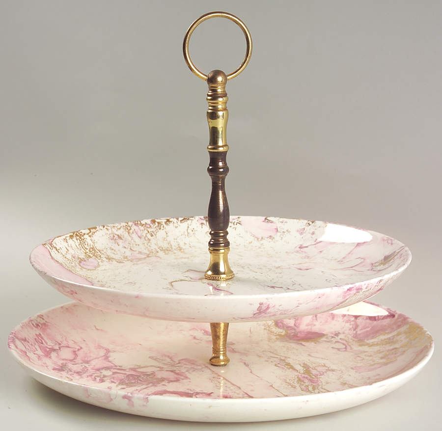 Surf Ballet (Pink & Gold) 2 Tiered Serving Tray (Dinner&Large Dinner Plates) by Sascha Brastoff-1