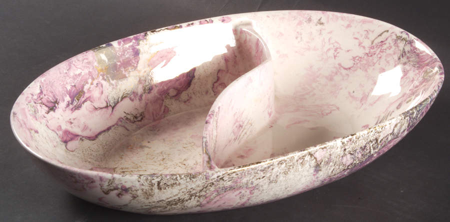 Surf Ballet (Pink & Gold) 13" Oval Divided Vegetable Bowl by Sascha Brastoff-1