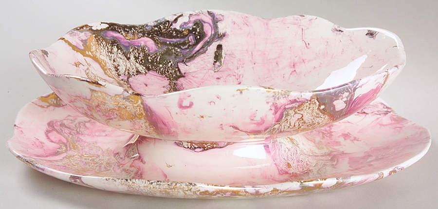 Surf Ballet (Pink & Gold) Gravy Boat with Attached Underplate by Sascha Brastoff-1